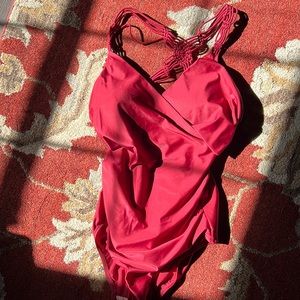 Dark red one piece. Lightly used.